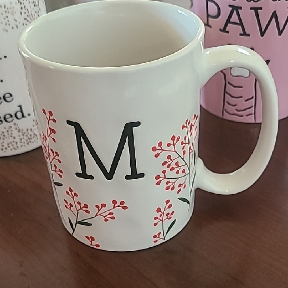 Floral Monogram Mug - White and Red
